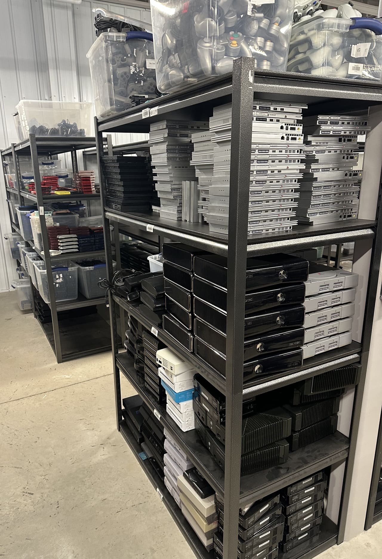 Rows of console inventory ready for inspection and refurbishment